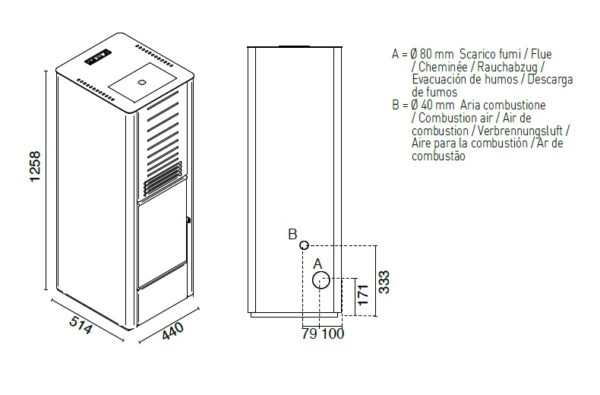 Kominek na pellet Eva Calor Karen 9 kW wymiary