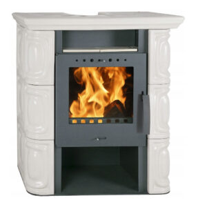 Kominek piec kaflowy opalany drewnem ALEA EKO 6kW Ivory front