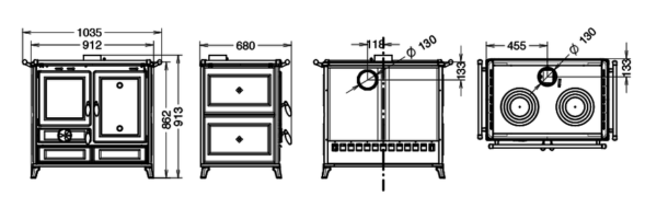 Piec kuchenny na drewno 12.1kW Thermorossi Margherita Evo wymiary