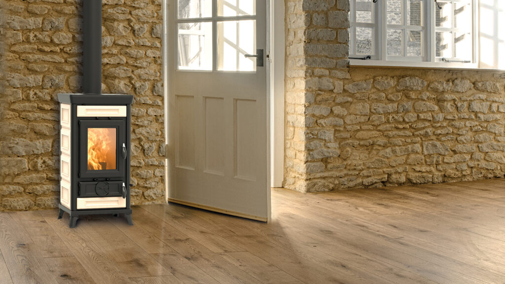 Kominek na drewno Thermorossi Sofia Evo Maiolica Wizualizacja